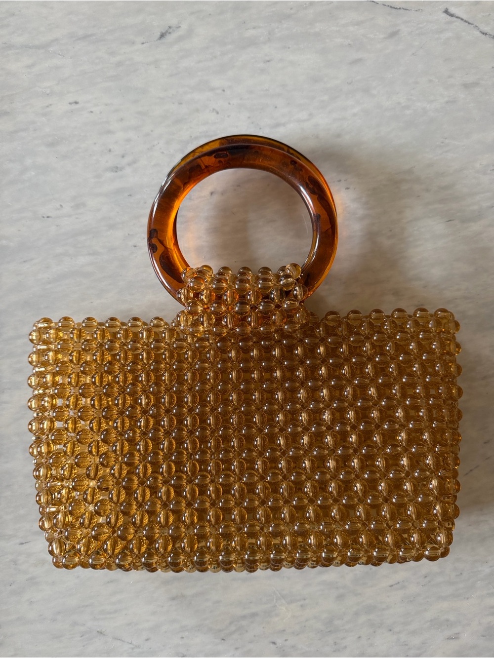 Amber Beaded Box Bag with Round Handle